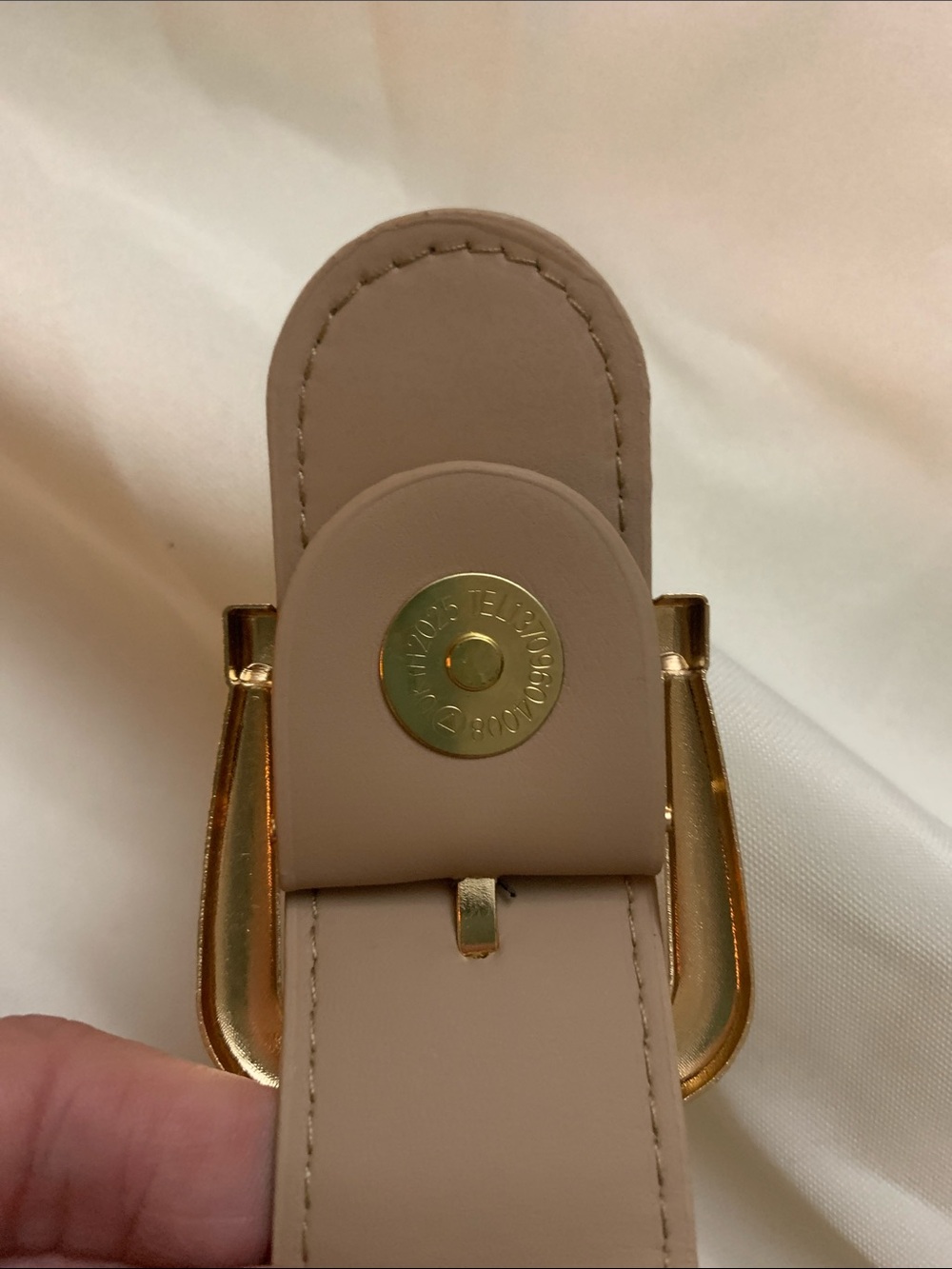 Women's Taupe Shoulder Bag with Gold Buckle - Picture 10 of 10
